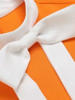 Orange 1960s Crew Bowknot Sleeveless Dress -BUNBUN Fancy Clothing Shop SCHL003564 4 compressed