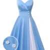 [Pre-Sale] Blue 1950s Spaghetti Straps Patchwork Dress -BUNBUN Fancy Clothing Shop SCHL003567 01