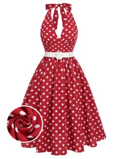 [Pre-Sale] Green 1950s Polka Dot Halter Dress -BUNBUN Fancy Clothing Shop SCHL003568 01 1