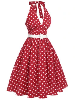 [Pre-Sale] Green 1950s Polka Dot Halter Dress -BUNBUN Fancy Clothing Shop SCHL003568 2 1