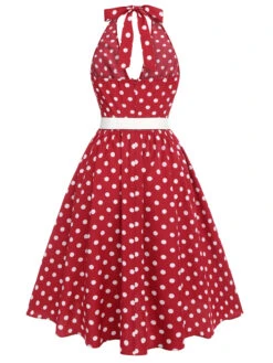 [Pre-Sale] Green 1950s Polka Dot Halter Dress -BUNBUN Fancy Clothing Shop SCHL003568 3 1