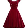 Wine Red 1950s Heart Button Solid Dress -BUNBUN Fancy Clothing Shop SCHL003573 WR 1