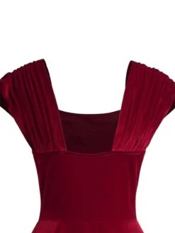 Wine Red 1950s Heart Button Solid Dress -BUNBUN Fancy Clothing Shop SCHL003573 WR 4
