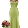 Green 1960s Spaghetti Strap 3D Floral Dress -BUNBUN Fancy Clothing Shop SCHL003583 01 compressed