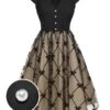Black 1950s V-Neck Bow Mesh Dress -BUNBUN Fancy Clothing Shop SCHL003584 01 compressed