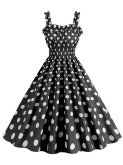 1950s Polka Dot Smocking Strap Dress -BUNBUN Fancy Clothing Shop SCHL003598 B 1