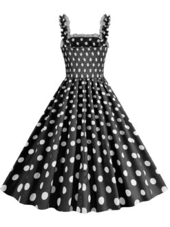 1950s Polka Dot Smocking Strap Dress -BUNBUN Fancy Clothing Shop SCHL003598 B 2