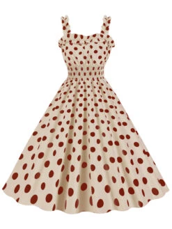 1950s Polka Dot Smocking Strap Dress -BUNBUN Fancy Clothing Shop SCHL003598 BE 1