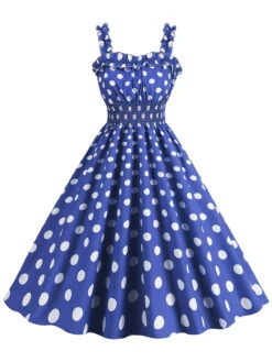 1950s Polka Dot Smocking Strap Dress -BUNBUN Fancy Clothing Shop SCHL003598 BL 1