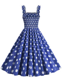1950s Polka Dot Smocking Strap Dress -BUNBUN Fancy Clothing Shop SCHL003598 BL 2