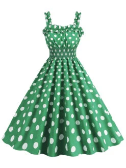 1950s Polka Dot Smocking Strap Dress -BUNBUN Fancy Clothing Shop SCHL003598 G 1
