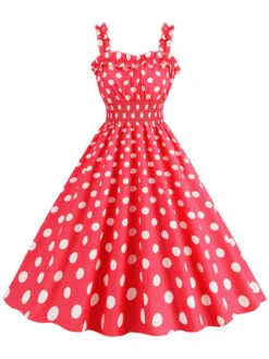 1950s Polka Dot Smocking Strap Dress -BUNBUN Fancy Clothing Shop SCHL003598 R 1