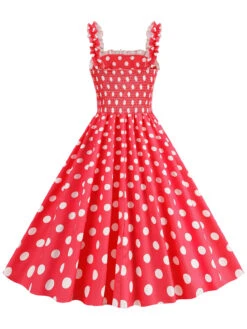1950s Polka Dot Smocking Strap Dress -BUNBUN Fancy Clothing Shop SCHL003598 R 2