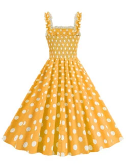 1950s Polka Dot Smocking Strap Dress -BUNBUN Fancy Clothing Shop SCHL003598 Y 2