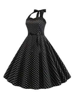 1950s Polka Dot Bow Tie Halter Swing Dress -BUNBUN Fancy Clothing Shop SCHL003645 B 2