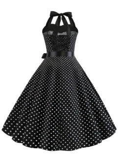 1950s Polka Dot Bow Tie Halter Swing Dress -BUNBUN Fancy Clothing Shop SCHL003645 B 3