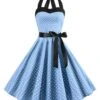 1950s Polka Dot Bow Tie Halter Swing Dress -BUNBUN Fancy Clothing Shop SCHL003645 CLB 1