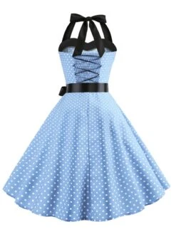 1950s Polka Dot Bow Tie Halter Swing Dress -BUNBUN Fancy Clothing Shop SCHL003645 CLB 3