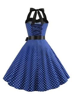 1950s Polka Dot Bow Tie Halter Swing Dress -BUNBUN Fancy Clothing Shop SCHL003645 DBL 3