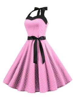 1950s Polka Dot Bow Tie Halter Swing Dress -BUNBUN Fancy Clothing Shop SCHL003645 P 2