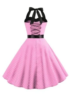 1950s Polka Dot Bow Tie Halter Swing Dress -BUNBUN Fancy Clothing Shop SCHL003645 P 3
