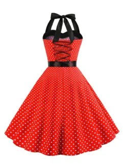 1950s Polka Dot Bow Tie Halter Swing Dress -BUNBUN Fancy Clothing Shop SCHL003645 R 3
