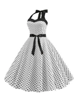 1950s Polka Dot Bow Tie Halter Swing Dress -BUNBUN Fancy Clothing Shop SCHL003645 W 2