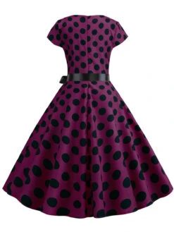 1950s Polka Dot Cap Sleeved Dress -BUNBUN Fancy Clothing Shop SCHL003648 FU 2