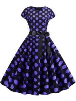 1950s Polka Dot Cap Sleeved Dress -BUNBUN Fancy Clothing Shop SCHL003648 PU 1