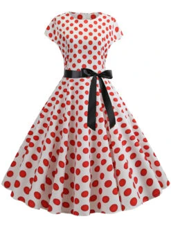 1950s Polka Dot Cap Sleeved Dress -BUNBUN Fancy Clothing Shop SCHL003648 W 1