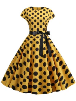 1950s Polka Dot Cap Sleeved Dress -BUNBUN Fancy Clothing Shop SCHL003648 Y 1