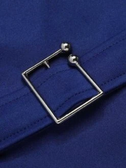 Blue 1940s Solid V-Neck Dress With Belt 13 Blue 1940s Solid V-Neck Dress With Belt -BUNBUN Fancy Clothing Shop SCHL003653 4