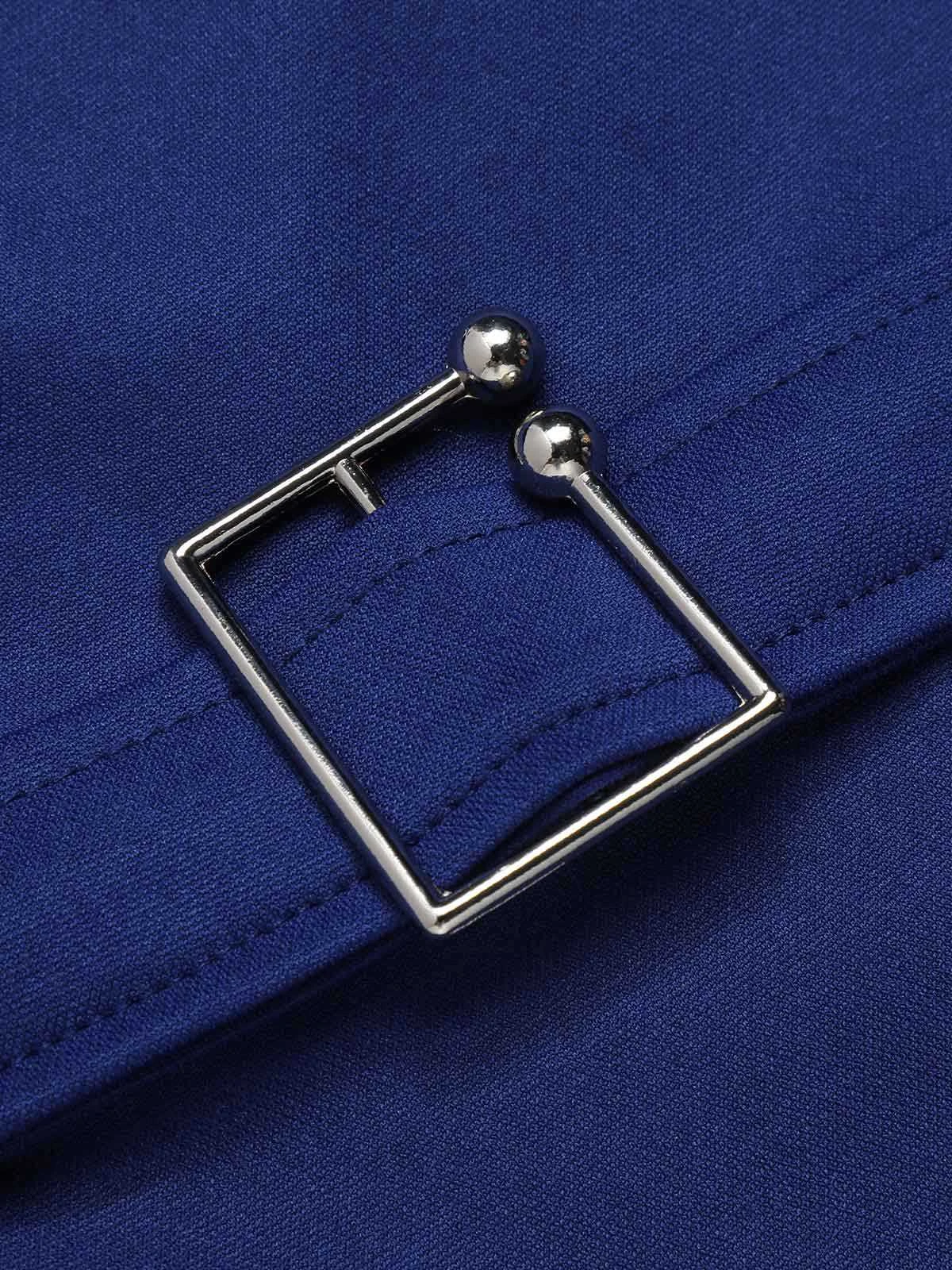 Blue 1940s Solid V-Neck Dress With Belt 7 Blue 1940s Solid V-Neck Dress With Belt - Image 5