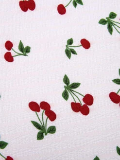 White 1950s Cherry Bow Sweetheart Neck Dress -BUNBUN Fancy Clothing Shop SCHL003660 5