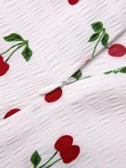 White 1950s Cherry Bow Sweetheart Neck Dress -BUNBUN Fancy Clothing Shop SCHL003660 6