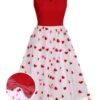 Red 1950s Heart Bow Sleeveless Dress -BUNBUN Fancy Clothing Shop SCHL003661 01