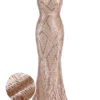 Rose Gold 1920s Geometric Sequined Fishtail Dress -BUNBUN Fancy Clothing Shop SCHL003672 01