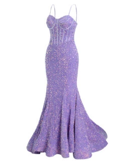 Lavender 1920s Sequined Corset Mermaid Dress -BUNBUN Fancy Clothing Shop SCHL003673 2