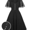 Black 1950s V-Neck Pearl Buttons Dress 1 Black 1950s V-Neck Pearl Buttons Dress -BUNBUN Fancy Clothing Shop SCHL003690 01