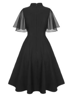 Black 1950s V-Neck Pearl Buttons Dress -BUNBUN Fancy Clothing Shop SCHL003690 3