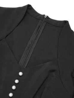 Black 1950s V-Neck Pearl Buttons Dress -BUNBUN Fancy Clothing Shop SCHL003690 4