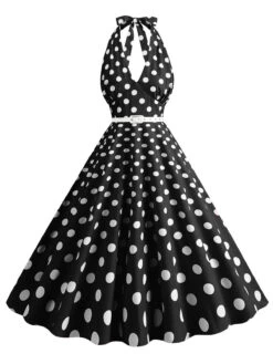 1950s Halter Polka Dot Print Swing Dress