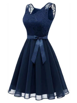 1940s Solid Lace Chiffon Patchwork Dress -BUNBUN Fancy Clothing Shop SCHL003710 DBL 2