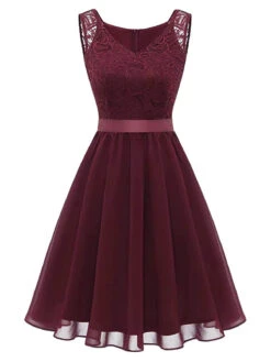 1940s Solid Lace Chiffon Patchwork Dress -BUNBUN Fancy Clothing Shop SCHL003710 DER 1