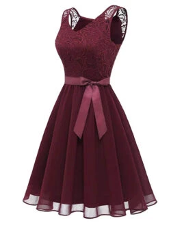 1940s Solid Lace Chiffon Patchwork Dress -BUNBUN Fancy Clothing Shop SCHL003710 DER 2