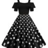1950s Black Patchwork Polka Dot Strap Dress -BUNBUN Fancy Clothing Shop SCHL003734 B 3