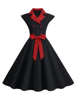 1950s Contrast Polka Dots Bowknot Belted Dress -BUNBUN Fancy Clothing Shop SCHL003737 B 3