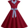 1950s Contrast Polka Dots Bowknot Belted Dress