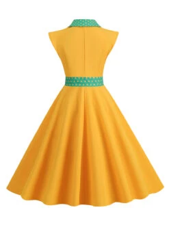 1950s Contrast Polka Dots Bowknot Belted Dress -BUNBUN Fancy Clothing Shop SCHL003737 Y 3