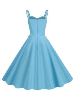 1950s Spaghetti Strap Bow Decor Solid Dress -BUNBUN Fancy Clothing Shop SCHL003738 BL 3 compressed